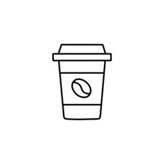 Takeaway Coffee cup icon in flat black line style, isolated on white 