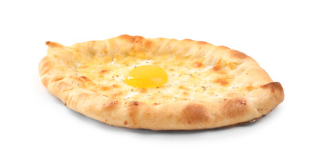 Fresh delicious Adjarian khachapuri isolated on white