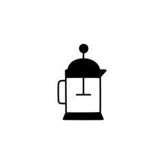 french press Coffee  icon  in solid black flat shape glyph icon, isolated on white background 