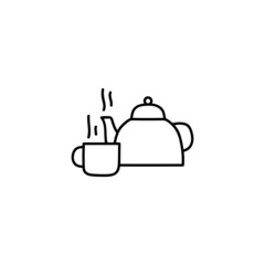 milk pot and coffee icon in flat black line style, isolated on white 