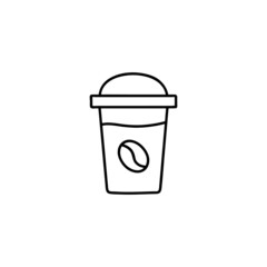 take Away cold coffee icon  in flat black line style, isolated on white 