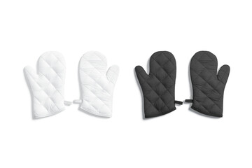 Blank black and white oven mitt mockup pair front, isolated