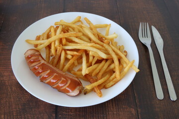 Bratwurst, German sausage with French fries