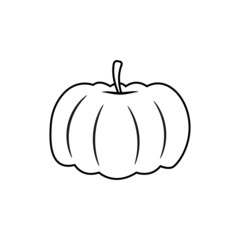 Pumpkin vector outline illustration. Cute pumpkin on white background. Element for autumn decorative design, harvest.