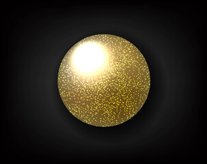 Black Background And Golden Glitter Ball, Vector Illustration.