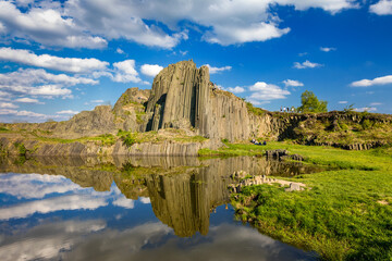 Polygonal structures of basalt columns, natural monument Panska skala near Kamenicky Senov, Czech...