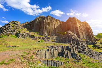 Polygonal structures of basalt columns, natural monument Panska skala near Kamenicky Senov, Czech...