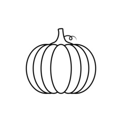 Pumpkin vector outline illustration. Cute pumpkin on white background. Element for autumn decorative design, harvest.