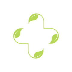 Green leaf with cross symbols pharmacy logo.