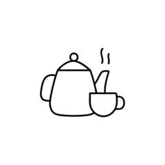 milk pot and coffee icon in flat black line style, isolated on white 