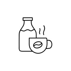 coffee and milk Bottle icon  in flat black line style, isolated on white 