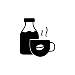 coffee and milk Bottle icon in solid black flat shape glyph icon, isolated on white background 