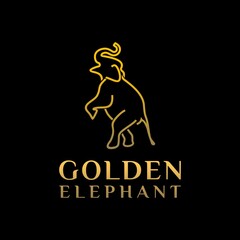 Fototapeta na wymiar Elephant Standing Minimalist Logo Design, Gold Elephant Logo Design Inspiration