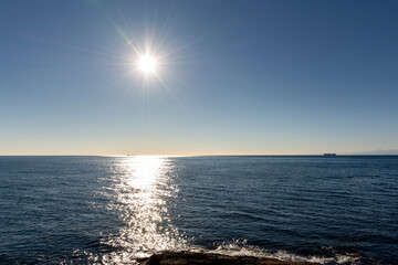 sunset on the sea promenade in Genoa Nervi in Liguria