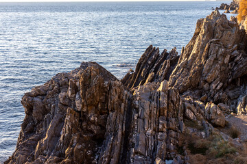 sunset on the sea promenade in Genoa Nervi in Liguria