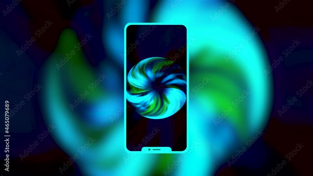 Aufkleber abstract silhouette of a new new smartphone with blurred animation behind it on black background. mo