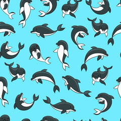 Seamless pattern with cute dolphins