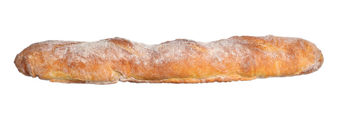 Crispy French baguette isolated on white. Fresh bread