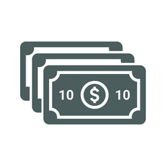Money, dollar, bank notes icon. Gray vector graphics.