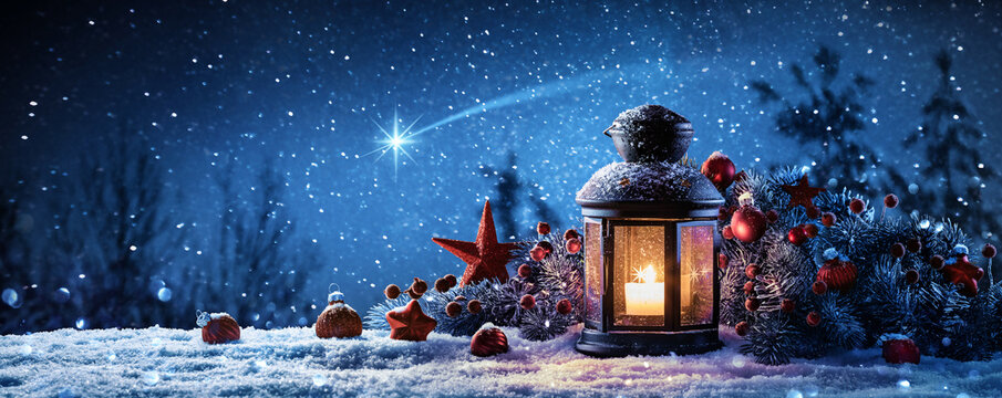 Christmas Lamp and Shooting Star Background