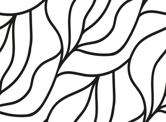 Abstract vector seamless floral background of doodle hand drawn lines. Monochrome wave pattern. Coloring book page. Black white wallpaper.