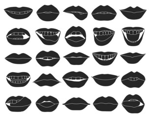 Female lip vector black set icon. Vector illustration smile on white background. Isolated black set icon female lip.