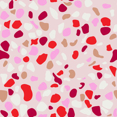 Fototapeta na wymiar Pink terrazzo pattern. Seamless stone material background. Rounded shapes texture.