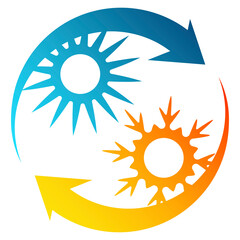 Sun and snowflake air conditioner. Temperature adjustment arrows