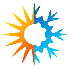 Heating sun symbol and cooling snowflake. Home air conditioner system
