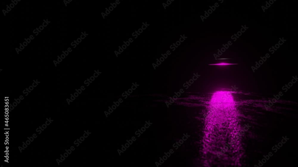 Poster metallic silvery rings of different sizes rotate in a purple glow on a dark metallic background. 3d 