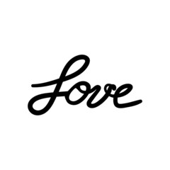 Fototapeta na wymiar Love hand drawn lettering word typographic. Minimalistic design for romantic card, banner, and poster sign and symbol