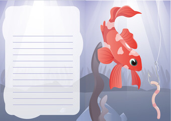 Fish for a children's schedule or a postcard on the background of the seabed