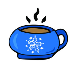 Cup of hot drink in doodle style. Coffee or tea. Winter vector illustration isolated on white background.