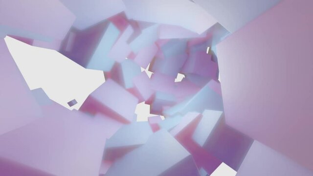 flying the camera through many different cubes of delicate color. 3d render. looped animated background
