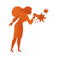 Angry woman boss yelling into angry boss yells into loudspeake vector illustration