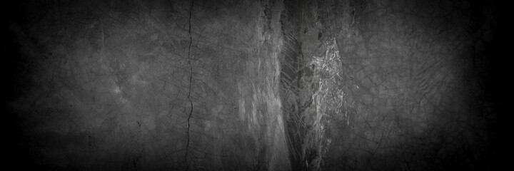 Old wall texture cement dark black gray panorama background abstract grey color design are light with white gradient background.