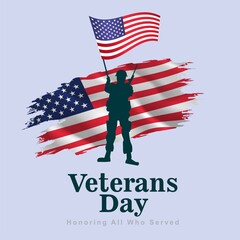 happy veterans day USA. american soldier with flag. vector illustration design