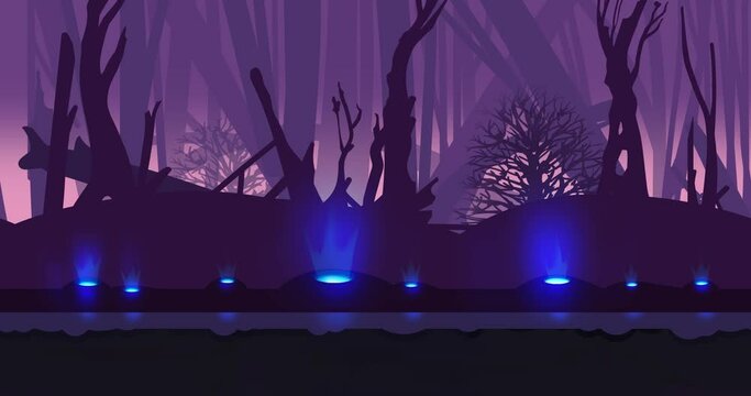 seamless animated game background with parallax effect. forest, mountains, website, design, sky, clouds. moving landscape, flat graphics. looped video.	