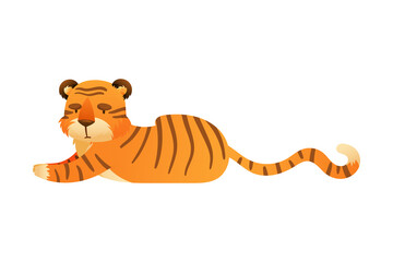 Cute lying tiger wild predator animal cartoon vector illustration
