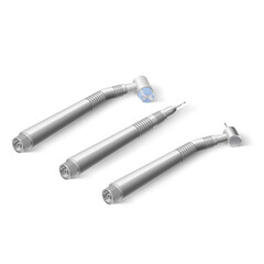 Dentist Instruments and Tools Laid Out on White Background. A set of Metal Medical Equipment for Teeth Dental Care. Dental Hygiene and Healthcare Concept