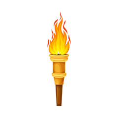 Torch with Brightly Burning Fire on Top as Ignited Light Source Vector Illustration
