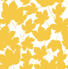 Seamless pattern of yellow autumn leaves. Vector endless background of fall maple leaves.
