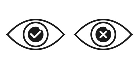 Eye with check mark and cross mark icon. Illustration vector