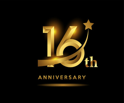 Golden 16 year anniversary celebration logo design with star symbol