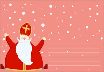 Cute postcard for Saint Nicholas Sinterklaas - greeting card or banner. Vector illustration of St. Nicholas Day