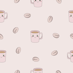 Seamless pattern with cute coffee attributes in pastel colors - vector illustration, eps stock illustration