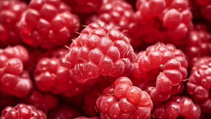 Background of ripe red raspberries. Close up, top view. Harvest Concept.