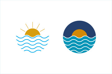 Circle sunset ocean logo icon. Vector illustration on a white background