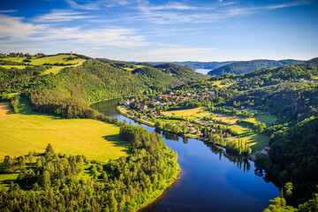 View of Vltava river horseshoe shape meander from Solenice viewpoint, Czech Republic