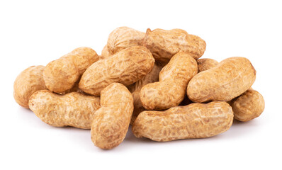 Dried peanuts isolated on white background close up